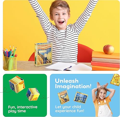 Miniatura 5 de PicassoTiles Rompecabezas magnético de bloques de construcción de 1 pulgada para niños rompecabezas de Van Gogh rompecabezas de mano Mona Lisa