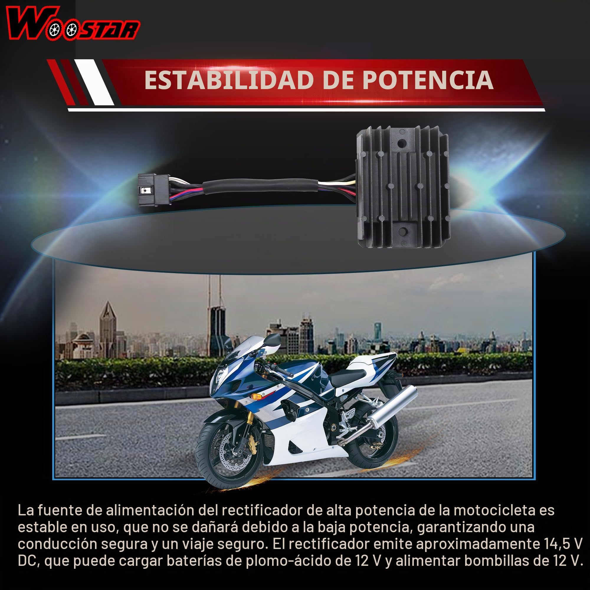 WOOSTAR 5 Pines Rectificador Regulador de Voltaje Reemplazo para GSXR 600 1997-2005 750 1996-2005 1000 2001-2004 Hayabusa 1999-2007 VL1500 Intrude 1998-2004 LT-F500F Quadrunner 1998-1999 Pocket Bike