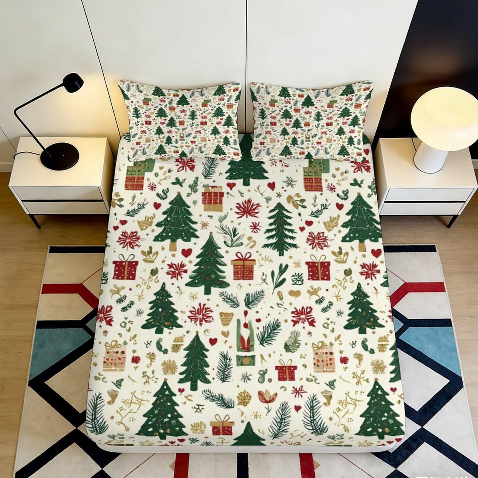 Zfldkwgb Style-6 3D Printed Christmas Tree Fitted Sheet Microfiber Festive Gift Mattress Cover For Bedroom Dorm Decor, Easy Care 90X200x25cm