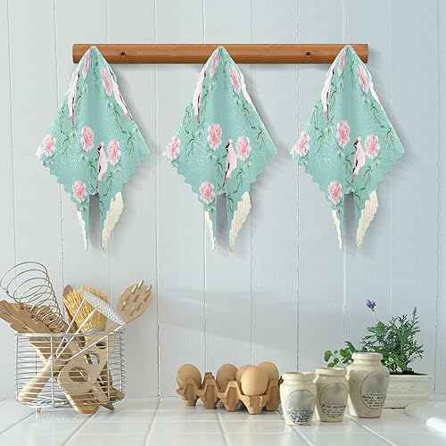 Miniatura 6 de linqin Peonies Birds 6 Pack Fast Drying Home Kitchen Towels Decor Cotton Tea Towels for Kitchen Reusable for Countertop Coffee