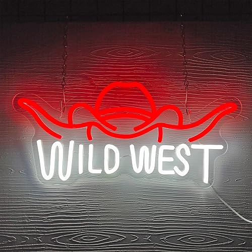 Letrero de neón del salvaje oeste, letreros LED regulables con sombrero de vaquero para decoración de pared, diseño de vaquera, arte de pared