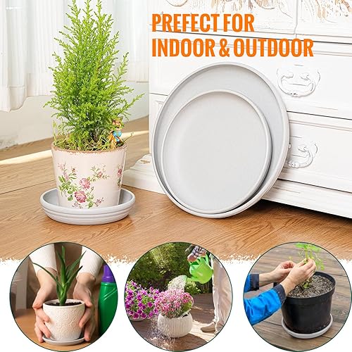 Miniatura 7 de Sungmor Juego de 3 platillos para macetas, bandejas redondas blancas para macetas, platillo de plástico duradero para uso en interiores y