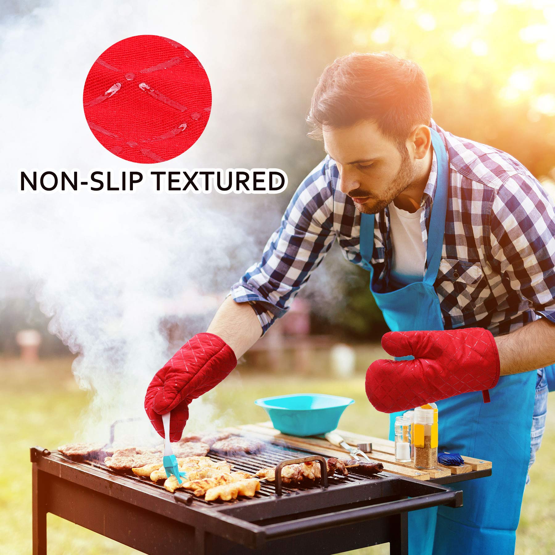 LEFUNDA Guanti Forno E Presine Antiscivolo - Set 4 Pezzi Rosso Per Cucina E BBQ - Foto 7