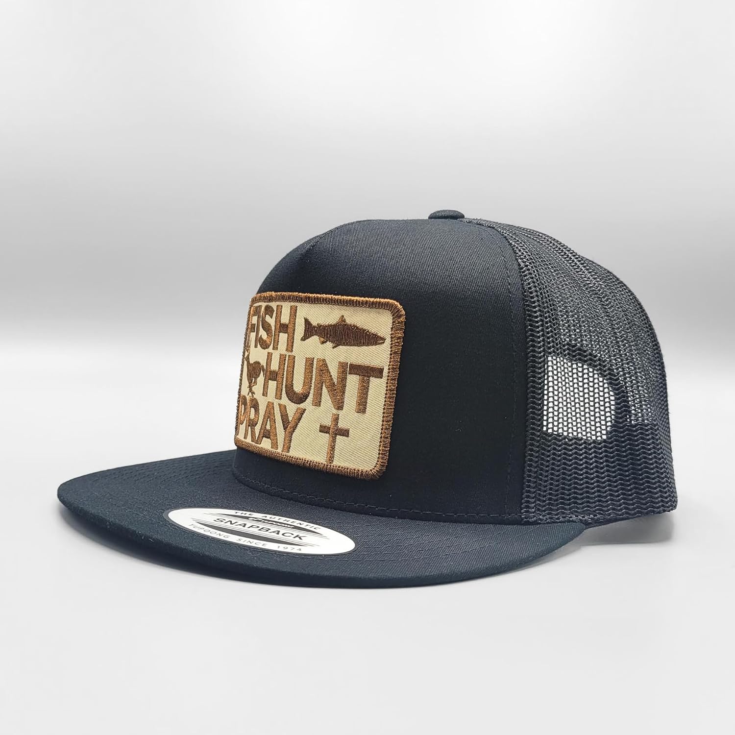 Fish Hunt Pray Brown Trucker Hat Retro Trucker Hat