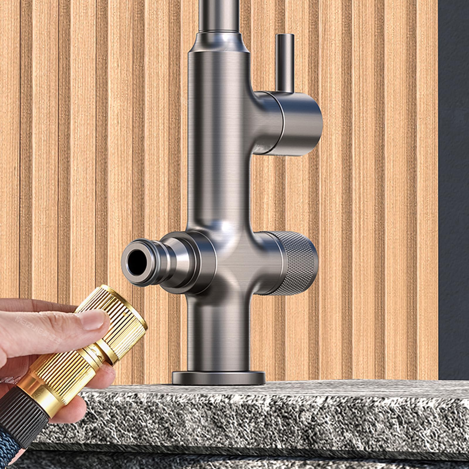 Grifo Exterior Jardin Doble Salida Grifos Para Lavadoras Grifo Agua Fria Modo De Salida De Agua Dual,Negro