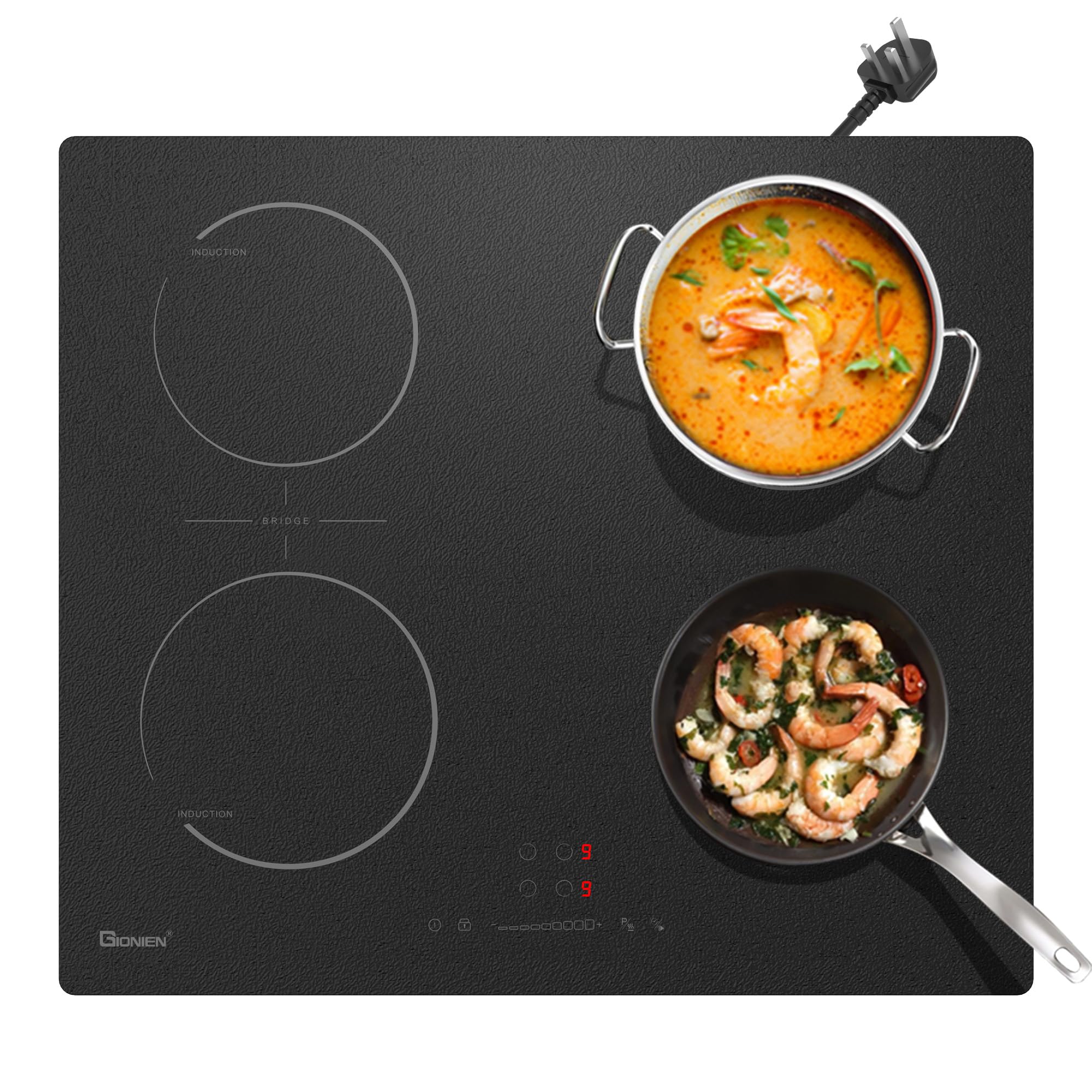 GlONlEN Plug-in Induction Hob 13 Amp 2800W,60cm Integrated Electric Cooktop with Bridge Zone, 4 Cooking Rings Cooker GIT470SP,Drop-in Ranges — view 10