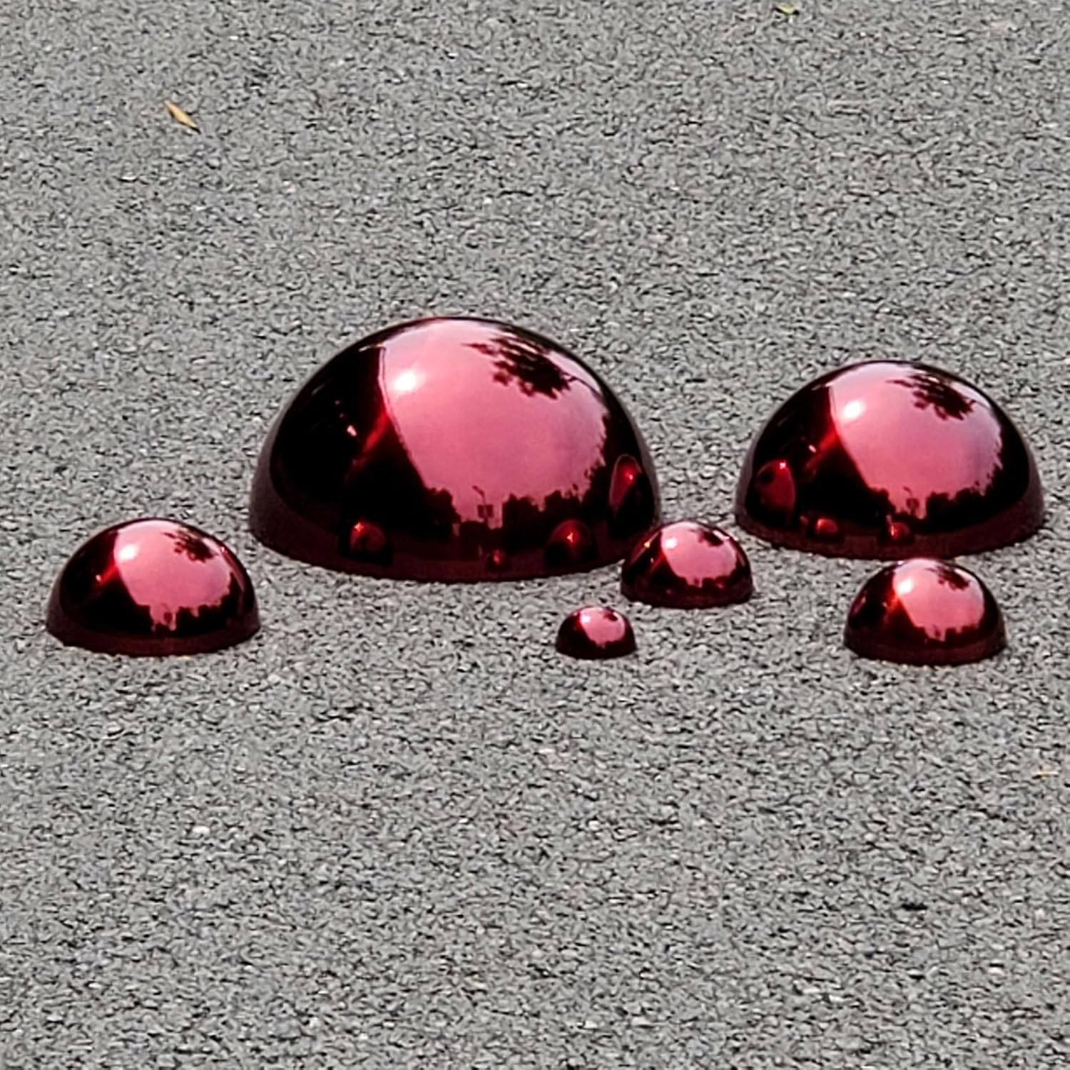 6Pcs Hemisphere Gazing Ball, Stainless Steel Mirror Polished Hollow Half Balls, Seamless Gazing Hemisphere Hollow Floating Reflective Hemisphere for Home Pond Outdoor Wall Decor (Red)