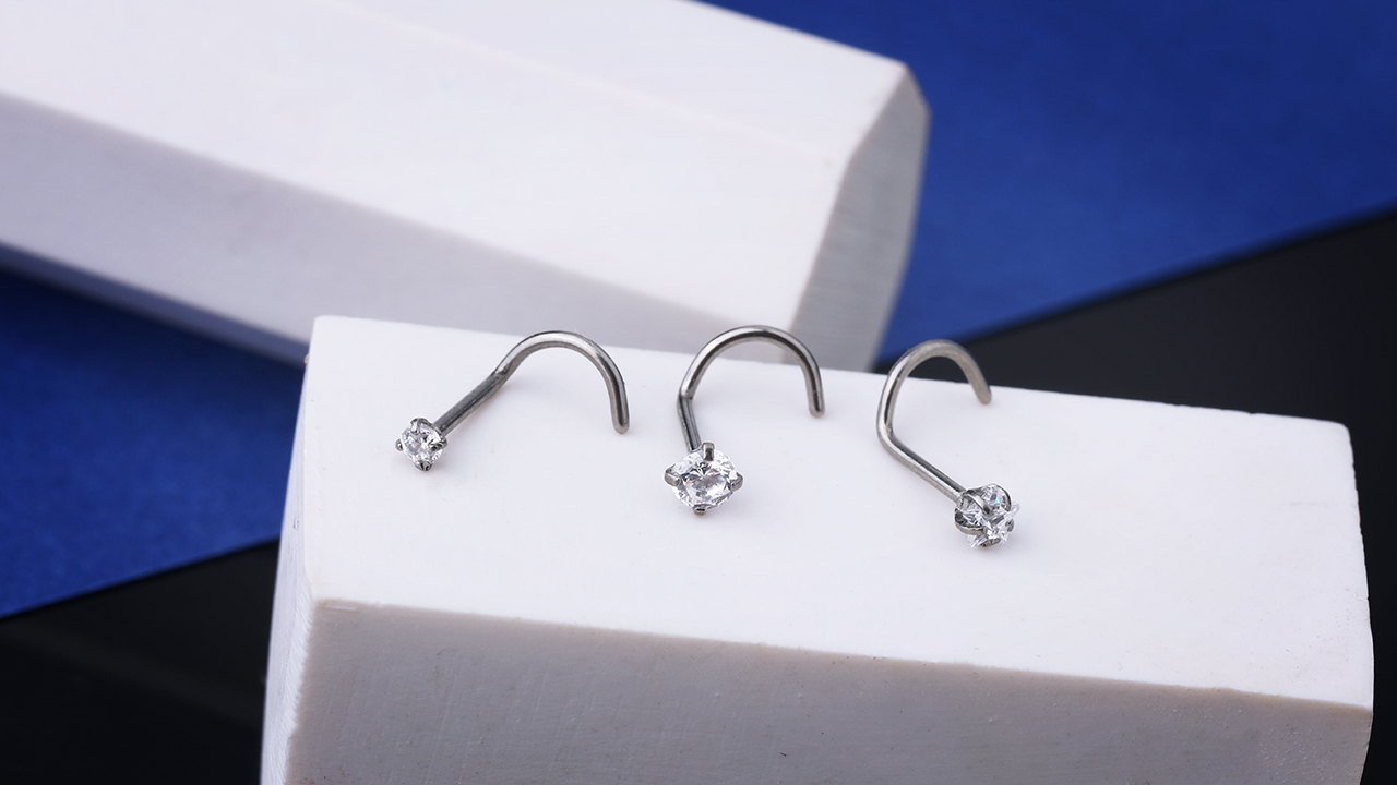 Piercing Naso In Titanio OUFER - 3 Pezzi, Anello Nostril, Con Brillantini, 20G 8mm - Foto 2