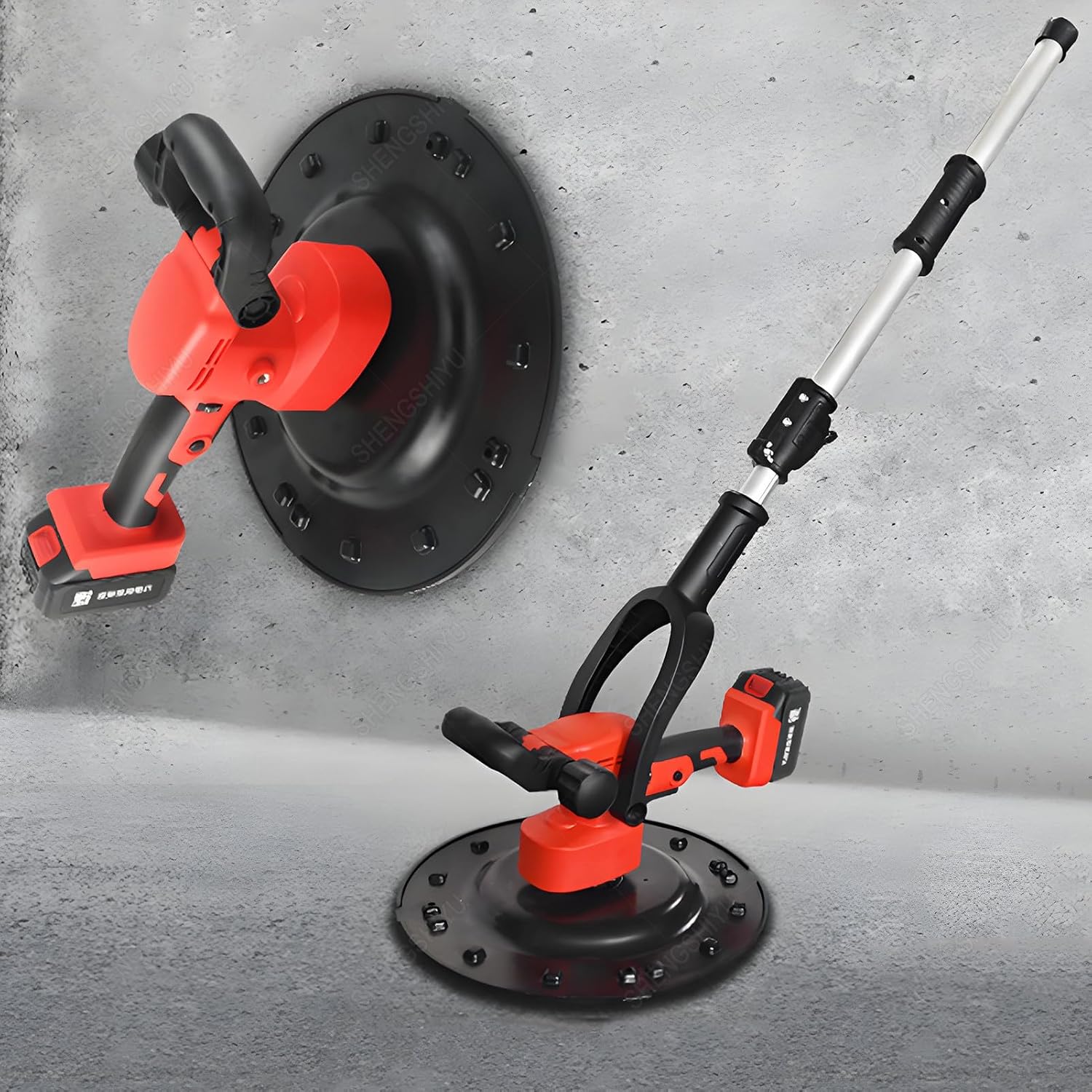 Concrete Smoothing Tool,with Telescopic Rod & Mixer,Disc Diameter 38cm,4 Trowel Types,with Telescopic Rod & Mixer,Polishing Machine for Coarse/Fine Sand & Putty Walls