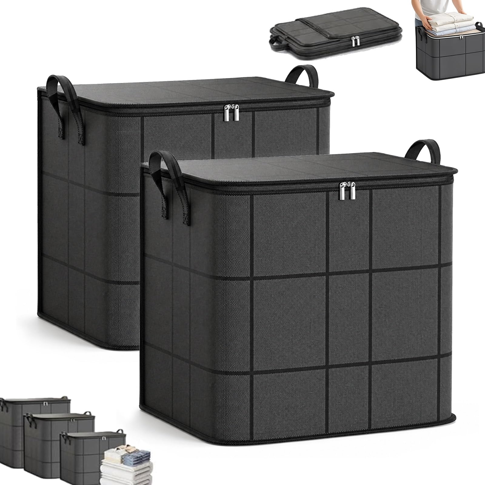Spacious Moving Storage Bin, Foldable Zippered Fabric Organizer