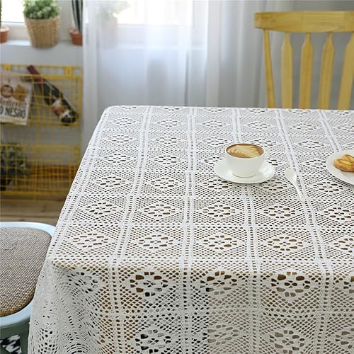 Miniatura 8 de Azerlee Mantel rectangular de ganchillo floral de algodón con encaje para cocina, comedor, fiesta, decoración de boda, 55 x 70 pulgadas