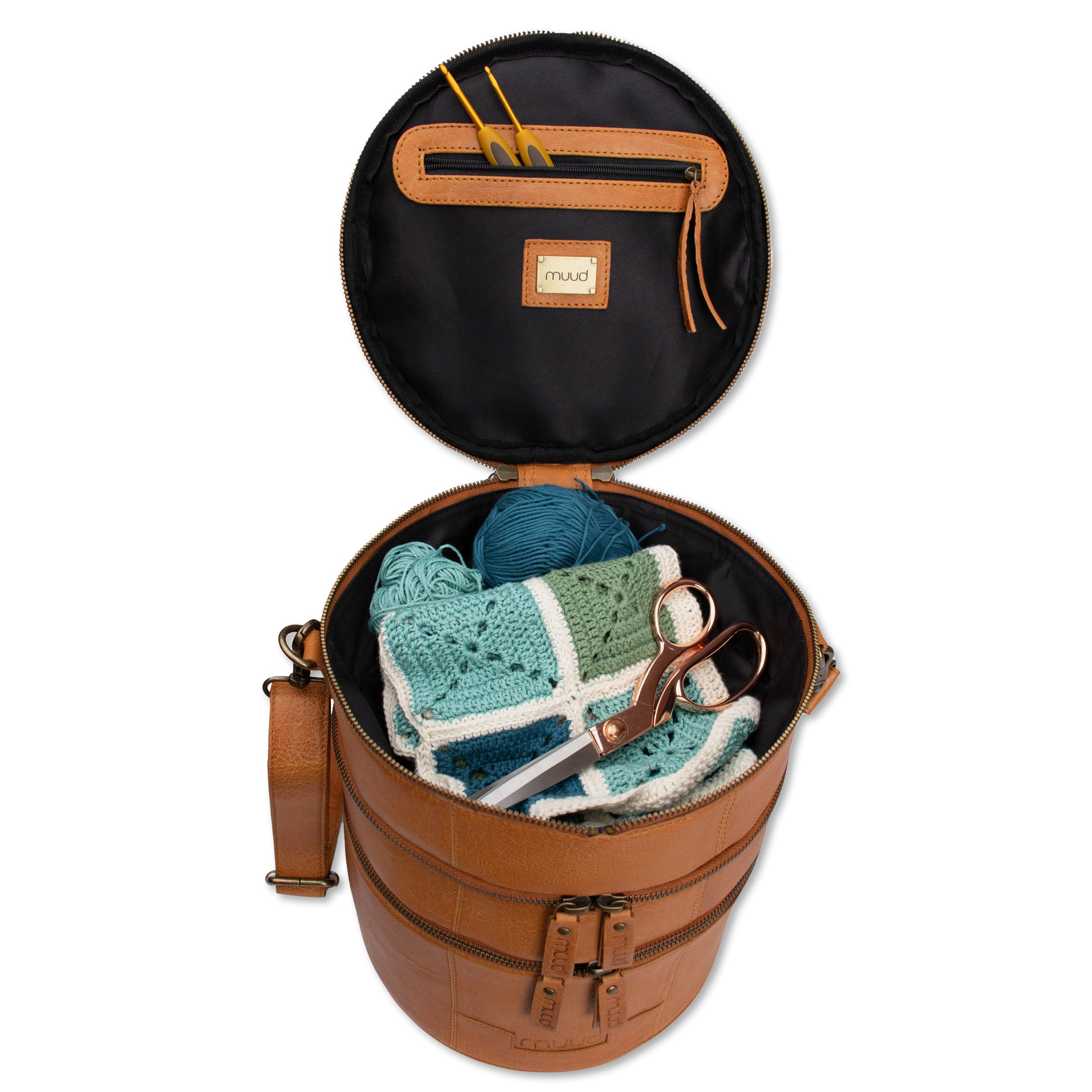 Frida's Wollhaus Muud Bturn - Borsa per lavori a maglia e uncinetto, 2 colori (Whsky)