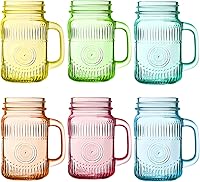 Vista 9 de Amzcku Tarro de beber transparente vintage de 16 onzas con mango cómodo para bebidas de fiesta, 6 unidades Claro