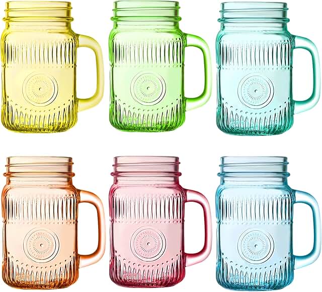 Amzcku Vintage Colored Drinking Glass Mason Jar 16 OZ with Comfortable H...