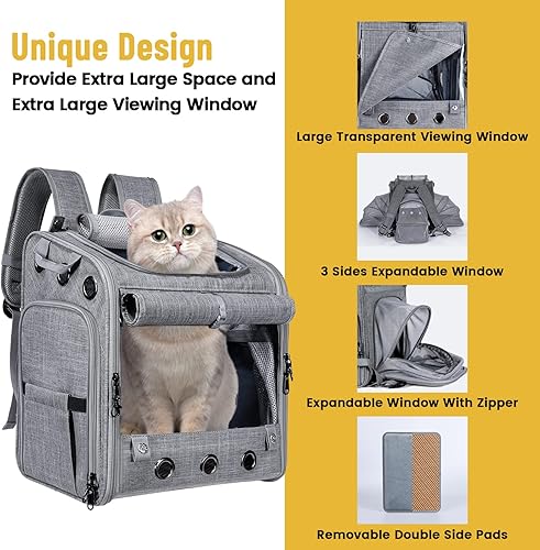 Miniatura 5 de Mochila transportadora para gatos, 3 lados expandible para mascotas, malla transpirable para perros pequeños, gatos, cachorros de menos de 22