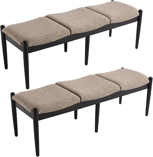 Miniatura 8 de RIVOVA Banco otomano moderno boucle de sherpa tapizado para dormitorio, banco largo para asiento largo de entrada, con patas de madera para sala de