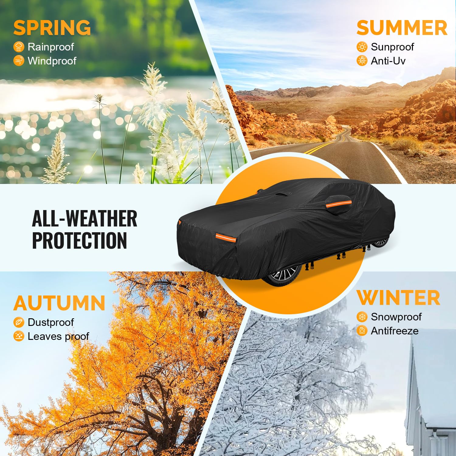 OWEEIO 30 Layers Car Cover for Automobiles All Weather Waterproof Outdoor Snowproof UV Protection Windproof Door Zipper Soft — view 5