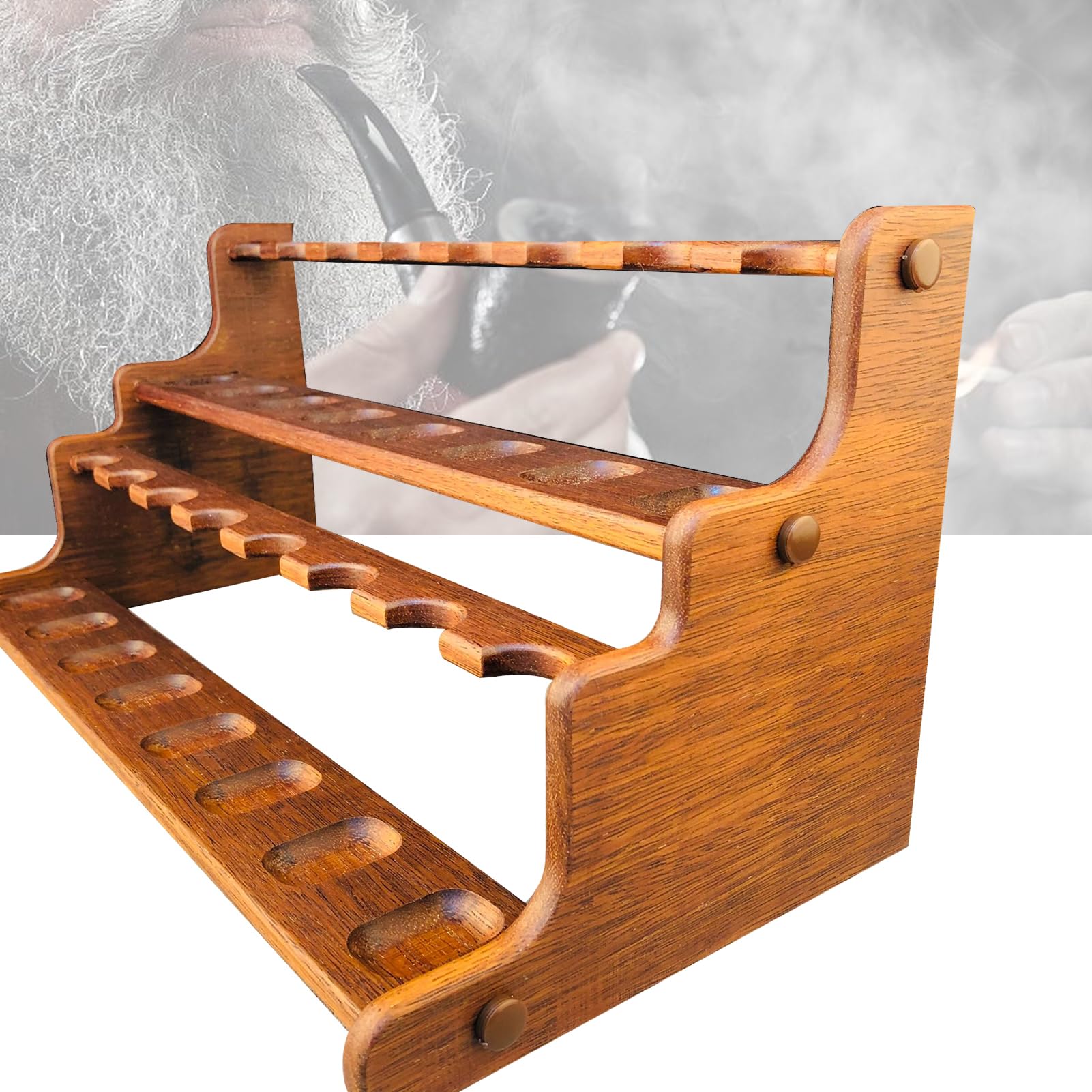 LTEJUMQ Wooden Smoking Pipe Stand, Pipe Storage Holder Desktop Organizer Pipe Rack, Tobacco Pipe Holder, Family Home Pipe Stand Pipe Display Rack for 16 Tobacco Pipes
