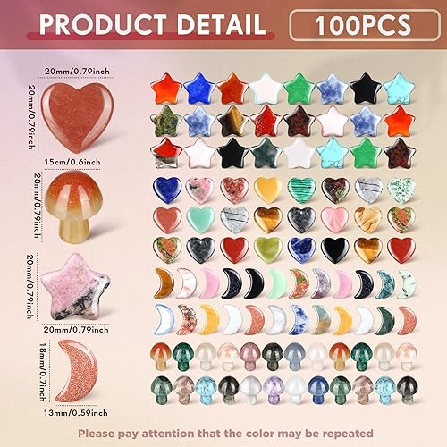 Miniatura 2 de Nuenen 100 piezas de escultura de hongo de cristal en forma de corazón cristales en forma de luna estrella piedras de cristal a granel piedras
