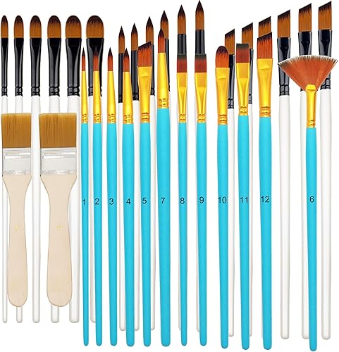 Juego de 32 pinceles de pintura para pintura acrílica, acuarela, óleo, tintas, gouache, manualidades, punta de pincel con punta plana, redonda,