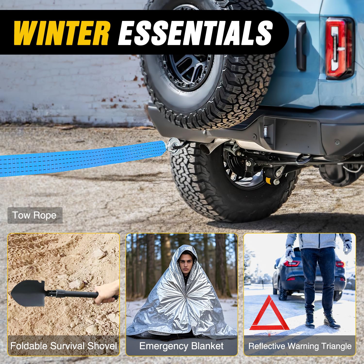 Nilight Kit de Emergencia para automóvil con Cable de Puente compresor de Aire reparación de neumáticos Herramientas Esenciales y 44 Piezas botiquín de Primeros Auxilios, Asistencia de Seguridad en