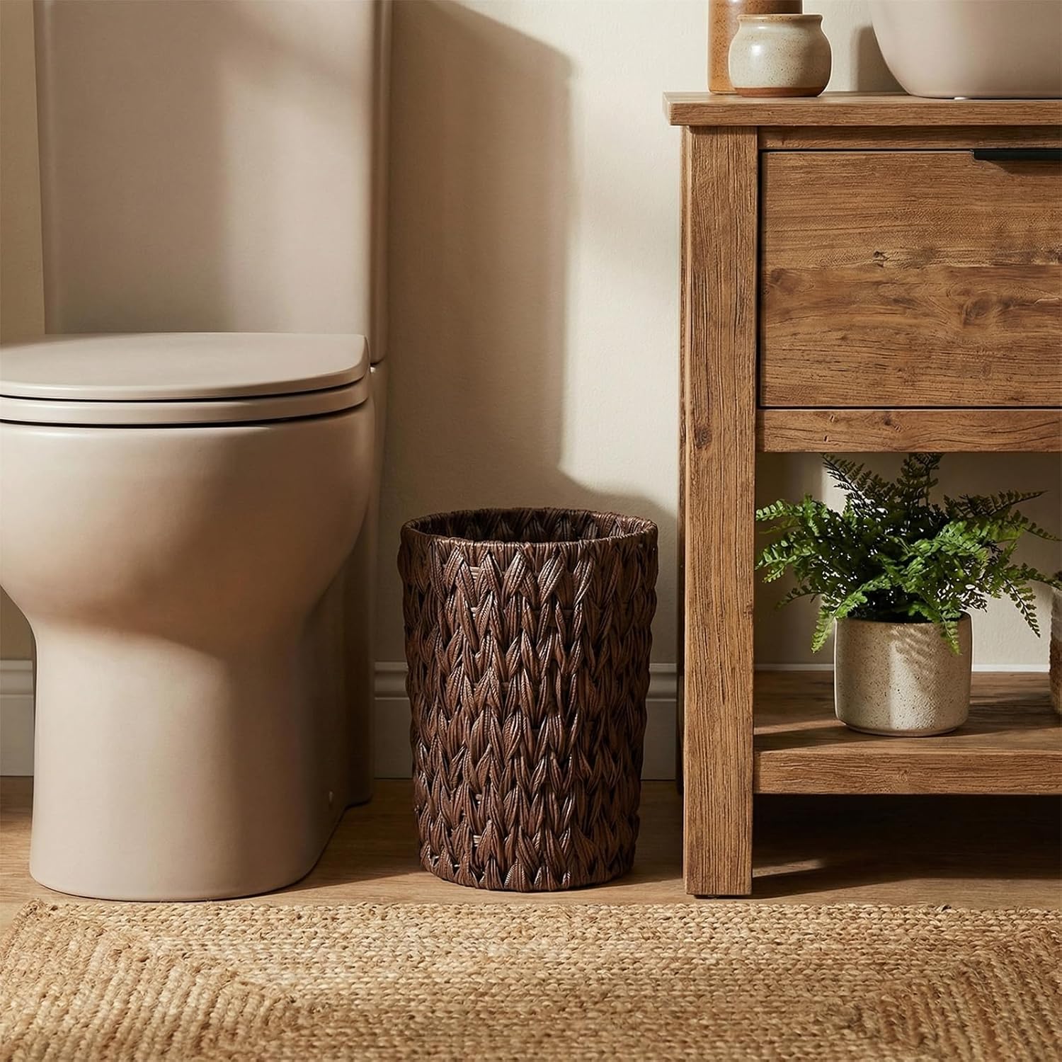 Coeusy Small Wicker Trash Can Brown,2 Gallon Garbage Can for Bathroom, Bedroom, Office, Decorative Waste Basket