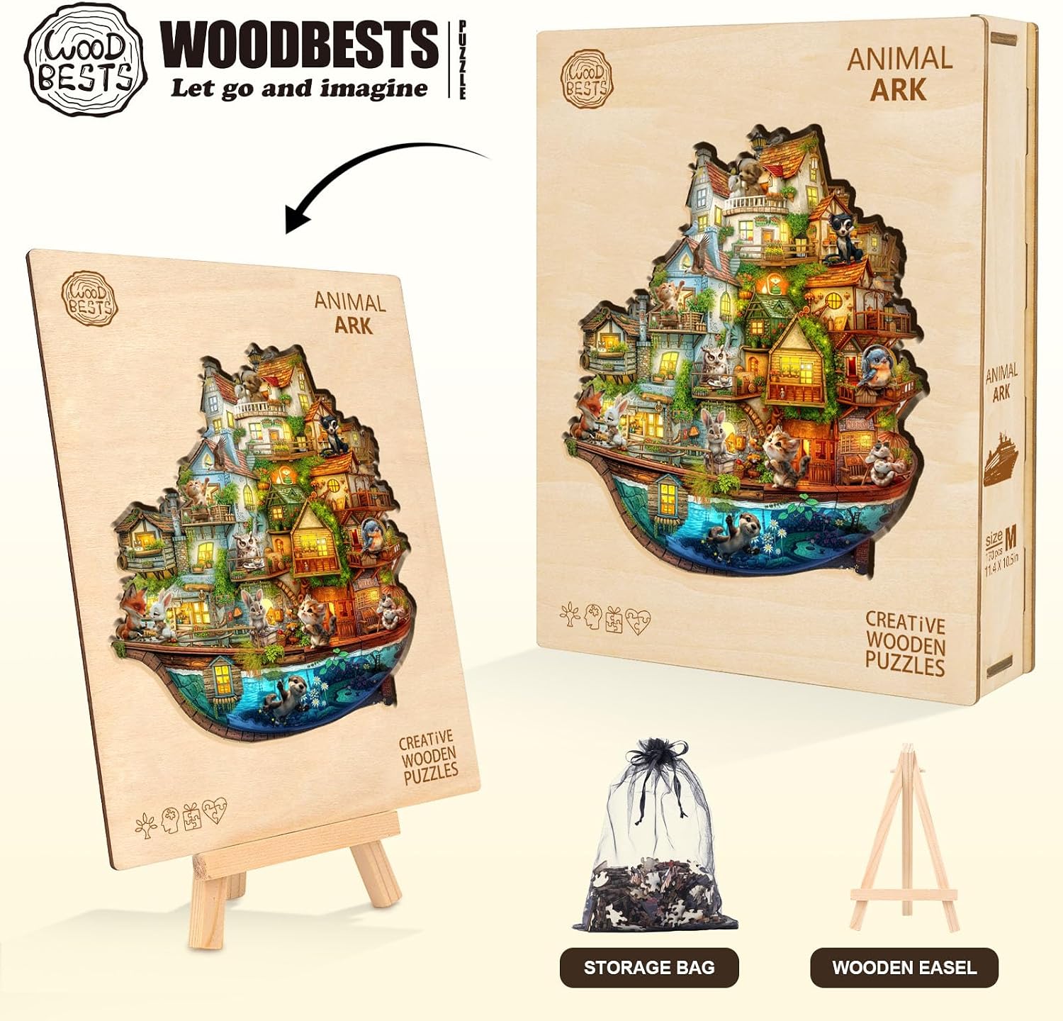 WOODBESTS Wooden Puzzles for Adults (95 Piece, S, 8.5 * 7.8in) Animal Ark Wood Puzzle Adult, Unique Wooden Animal Jigsaw Puzzles, Family Game and Birthday Gifts for Friend