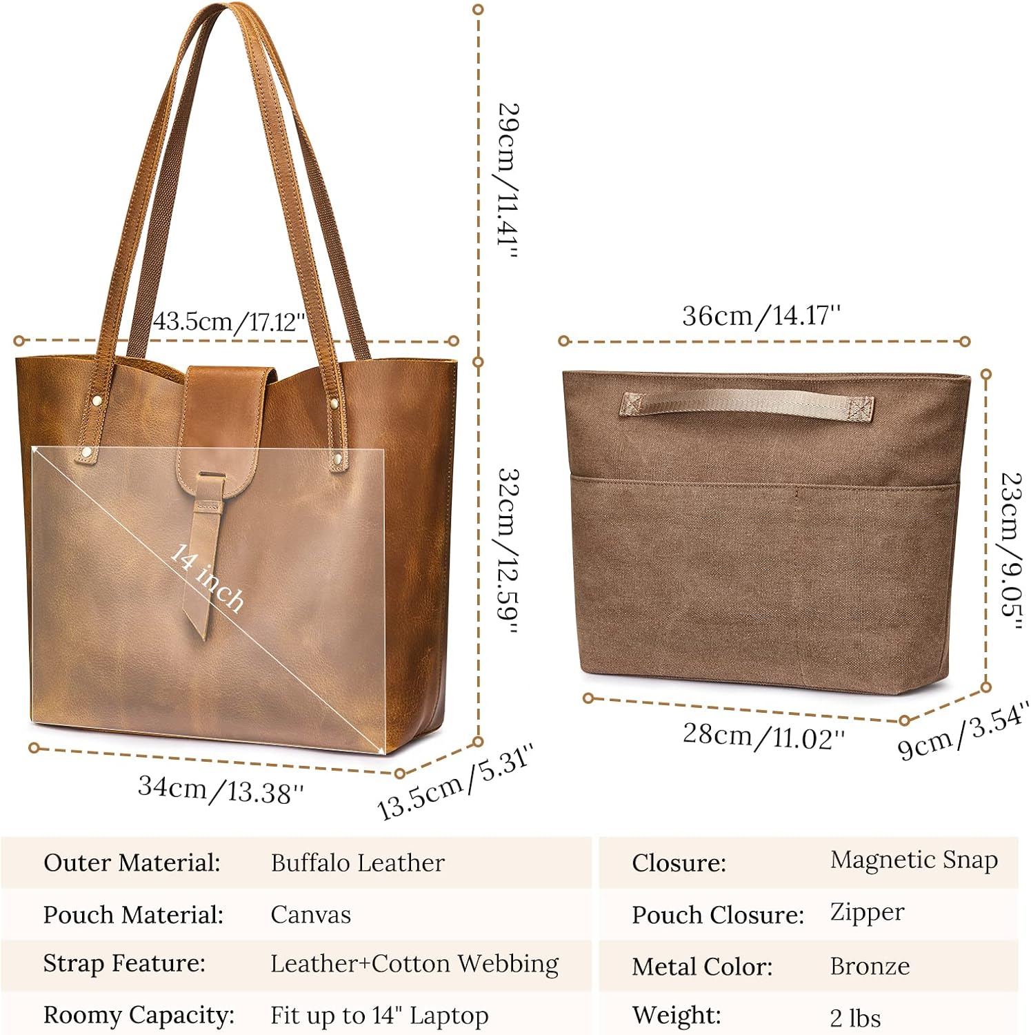 S-ZONE Genuine Leather Tote Bag for Women with Purse Organizer Large Shoulder Handbags Work - Image 4