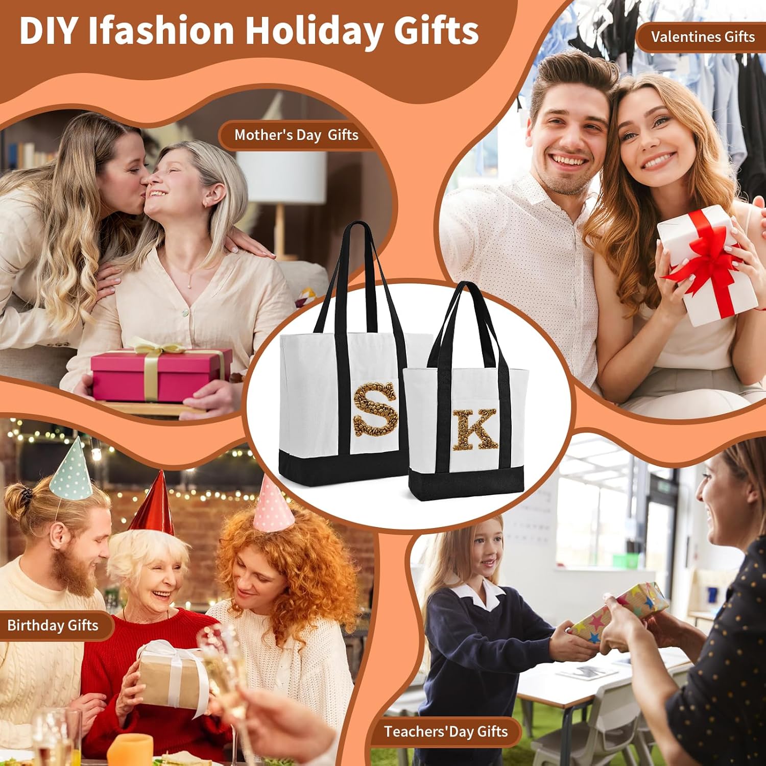 10Pcs Canvas Tote Bag Bulk with Outer Pocket, 12oz Cotton Blank Canvas Tote Bags 19 x 14.6Inch, 13 x 11Inch Reusable Grocery Bags Shopping Cloth Bags for Women, Black (5 Set Large & Medium) - Image 2