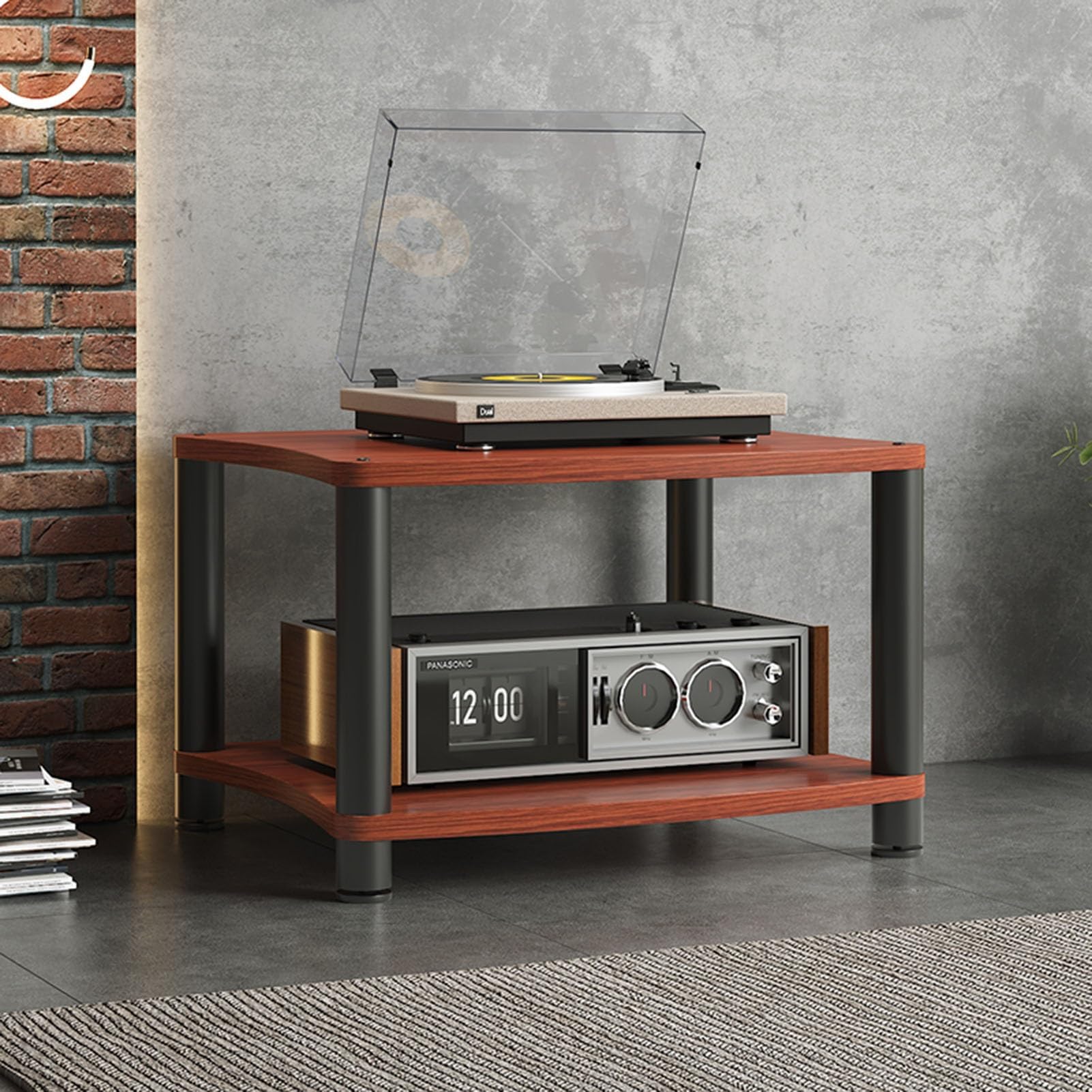 Gabinete para Componentes de Audio de Madera Noble y Acero Reforzado