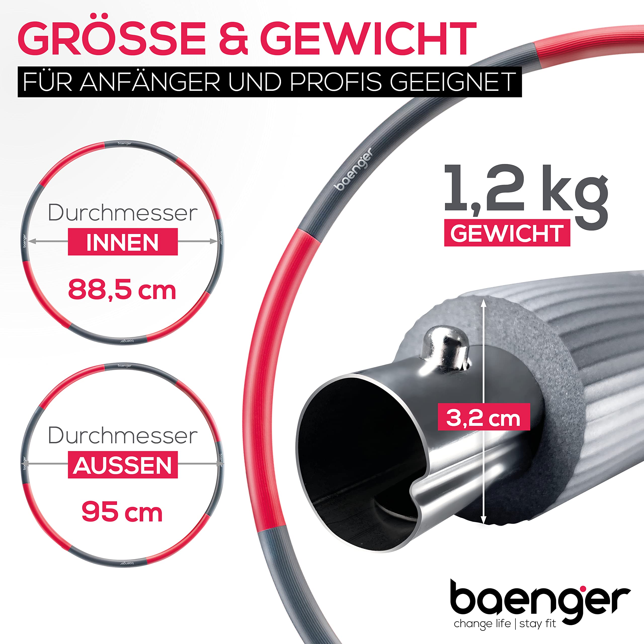 Hula Hoop Reifen Erwachsene Edelstahlkern 8 Segmente Hullahub Reifen zum Abnehmen für Anfänger & Fortgeschrittene [1,2 KG] inkl. eBook | Fitness eBook für Erwachsene – Workout, Training und Abnehmen für Anfänger und Fortgeschrittene mit steckbarem System