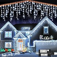Vista 21 de Luces de carámbano, luces de Navidad de 33 pies con 400 LED, 75 caídas, 8 modos, enchufable e impermeable, para festividades, boda, fiesta, hogar