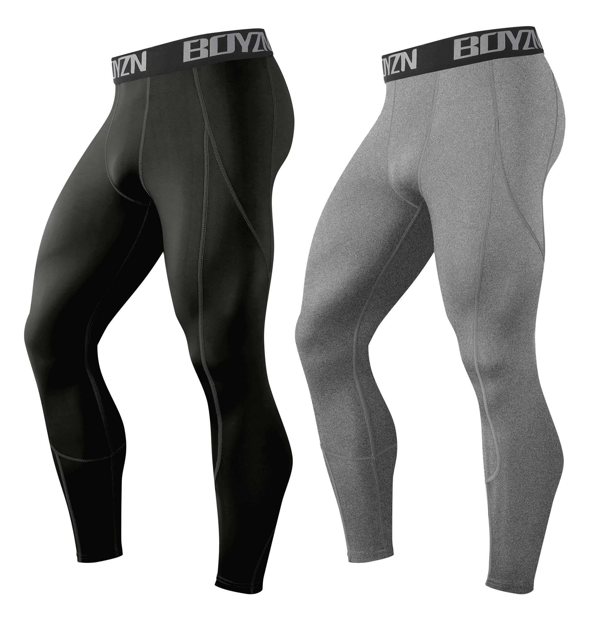 Boyzn Men's Black/Gray 2 Pack Compression Tights For Athletic Compression Trousers Leggings For Workout Sports Running Leggings Fitness Training Thermal Base Layer Pants -2Xl