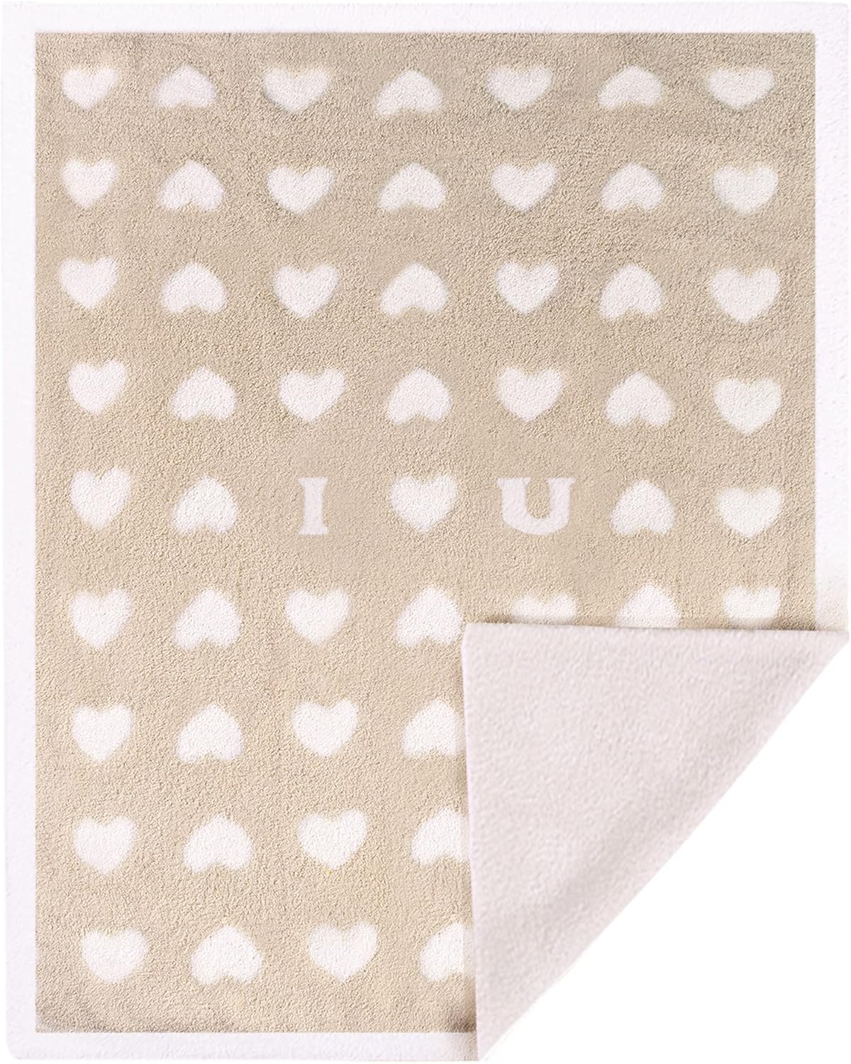 BOBOYOYO Plush Baby Blankets for Newborn Girls Boys Heart Soft Fuzzy Warm Swaddle Receiving Blanket 30 x 40 Polyester Toddler Blanket for Crib Stroller Nursery Khaki