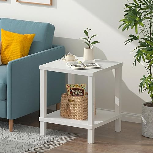 Miniatura 9 de Mesa Auxiliar Grande Mesa Lateral Cuadrada Mesa de Sofá Moderna Mesa de Centro Industrial de 20 Pulgadas Mesita de Noche con Estante