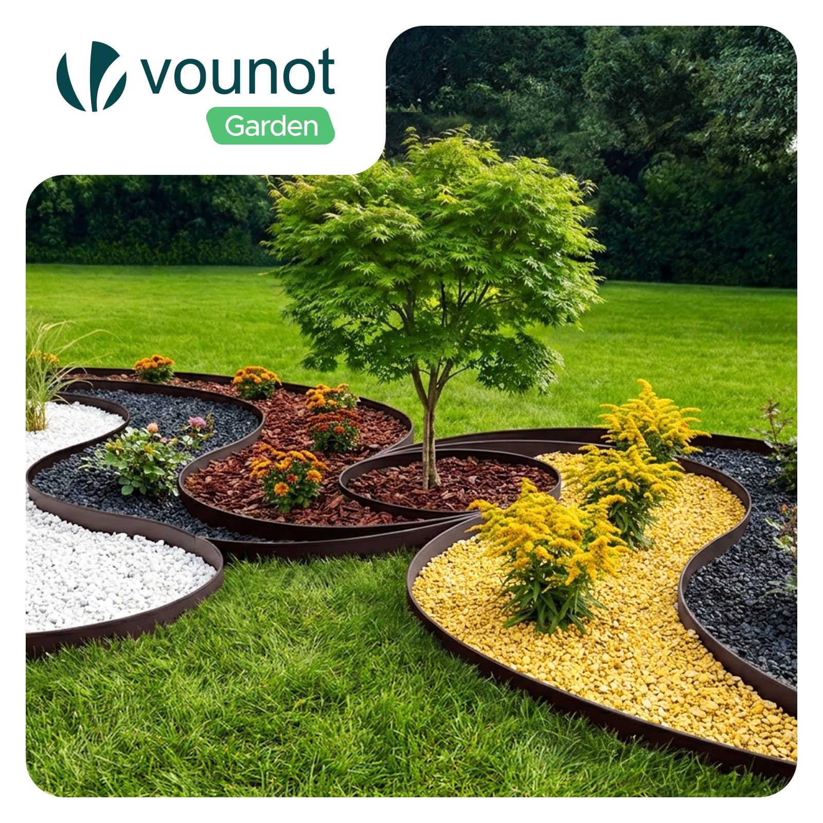 VOUNOT® Borde Jardín, Césped Borde, Flexible de Plástico, Longitud 10 m, Altura 5 cm, con 30 Clavijas, Marrón