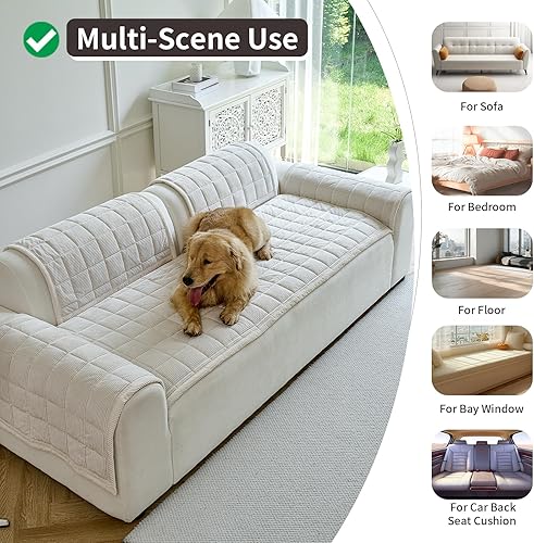 Miniatura 6 de Funda de sofá para mascota (1 unidad, beige y blanco, 27.6 x 70.9 pulgadas)