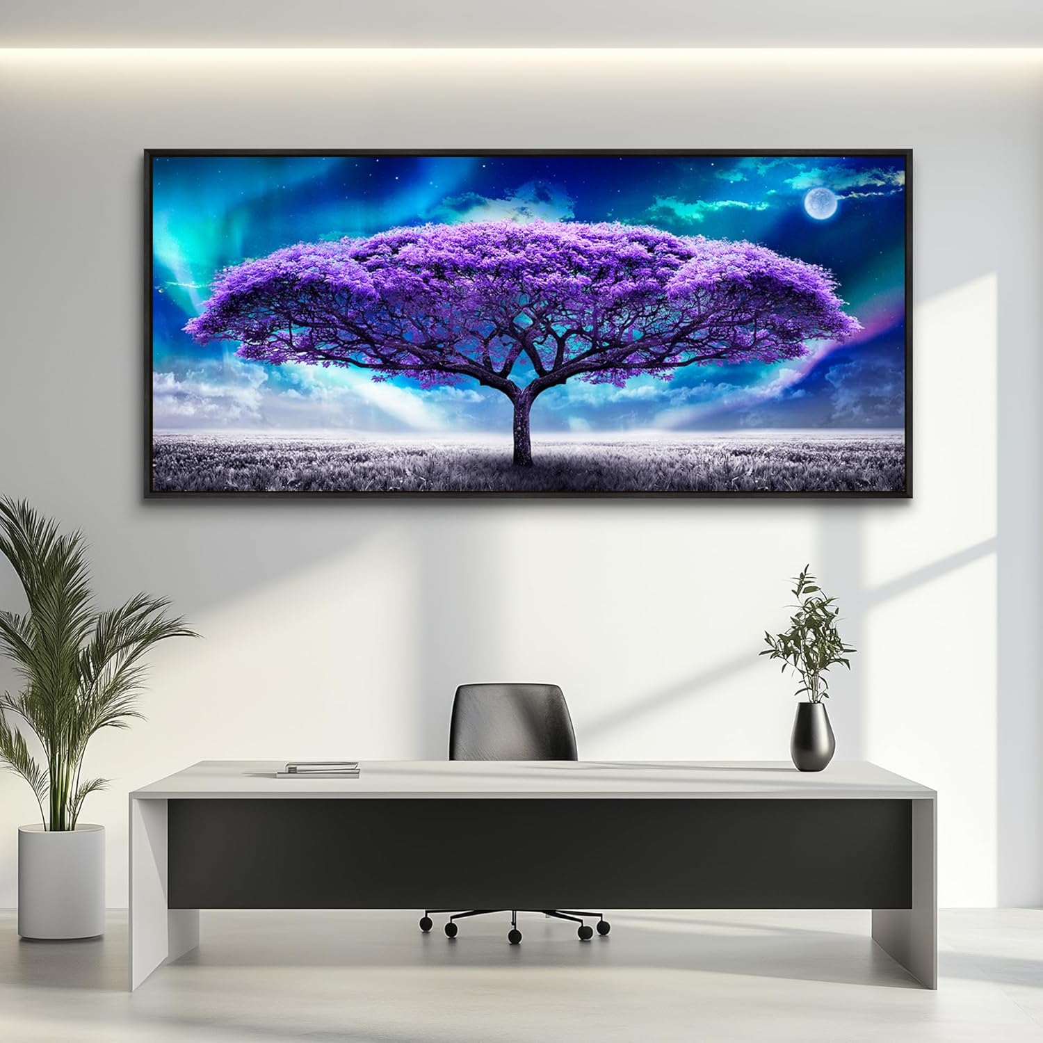 Lapremoly Tree of Life Wall Art Purple Paintings Artwork For Walls Aurora Canvas Prints Decorations For Living Room Colorful Landscape Picture Abstract Wall Decor for Bedroom Home Office Large Framed