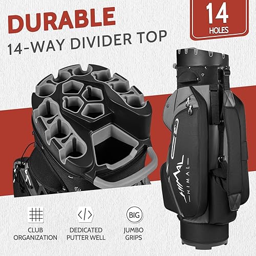 Vista 5 de Bolsa de carrito de golf de 14 vías Pro con divisor de longitud completa, bolsa de golf para hombres con asas y cubierta para lluvia