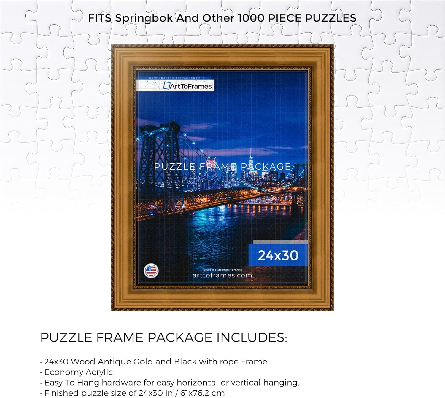 ArtToFrames 24x30 INCH/61x76.2 CM Multi Frame for 1000 piece Puzzles.This 3.50 Inch Custom Wood Puzzle Frame is Other - Comes with Economy Acrylic (Puzzle5167-24x30)
