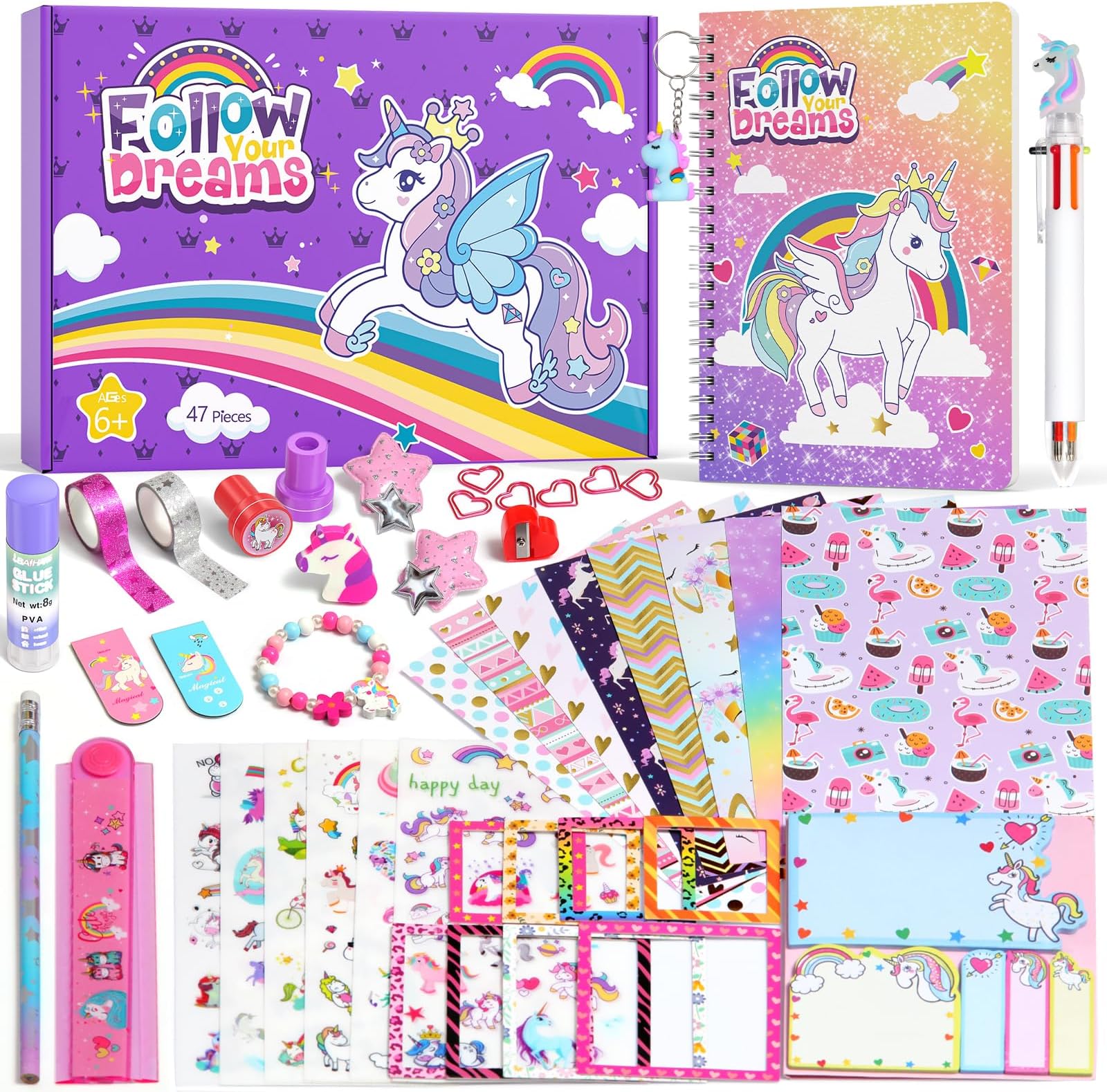 DIY Journal Kit for Girls Ages 6-12 Year Old, Birthday Gifts for Teen Girls, 47 Pieces Stationery Letter Writing Crafting Kit with Storage Case, Holiday Gifts Toys for Kids Age 6-8 8-12