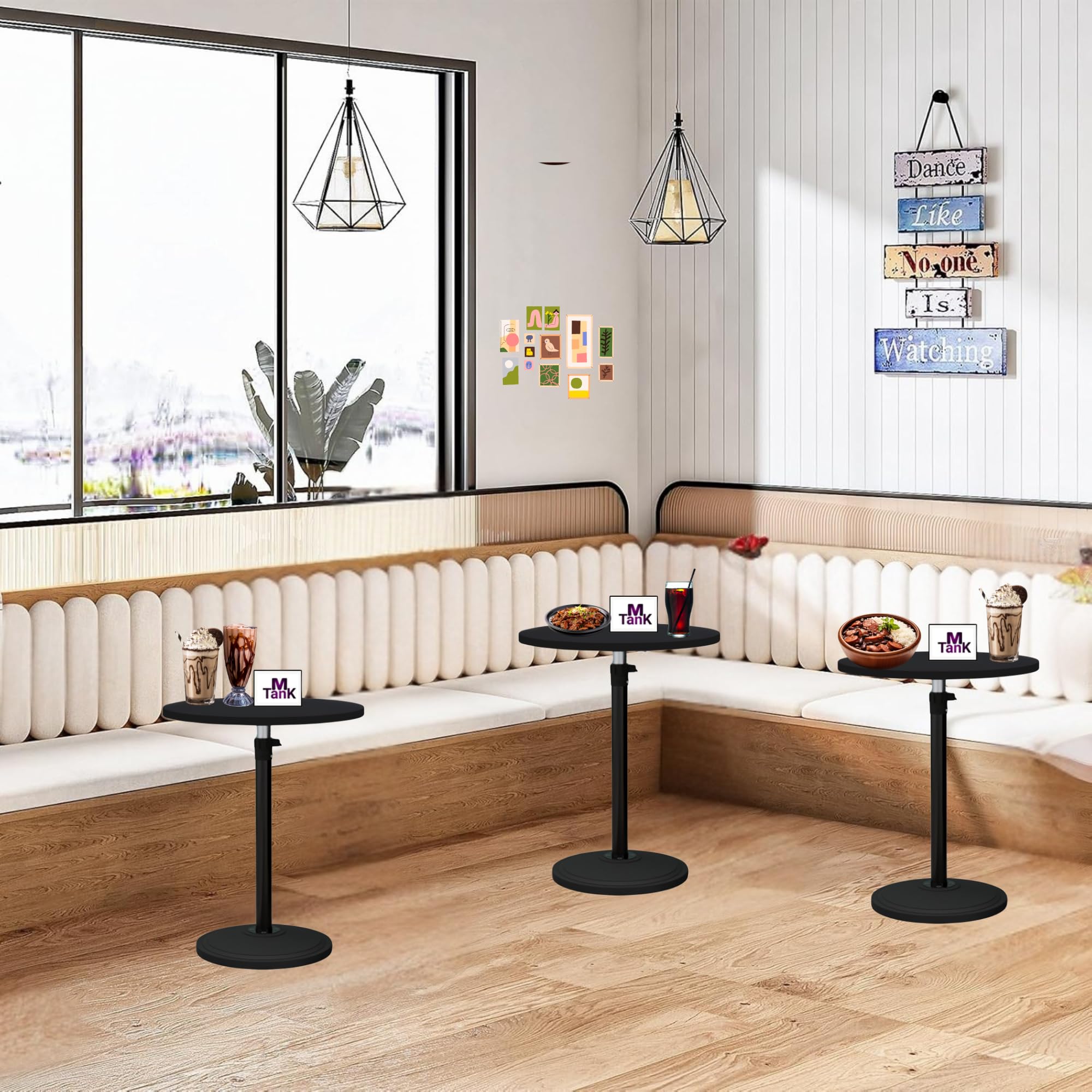 MTANK Height Adjustable Round Bar Table – Modern Bistro Pub Table with Metal Base, Small High Top Cocktail Table for Home, Kitchen, Party, and Cafe – White & Black Finish (Black) 3