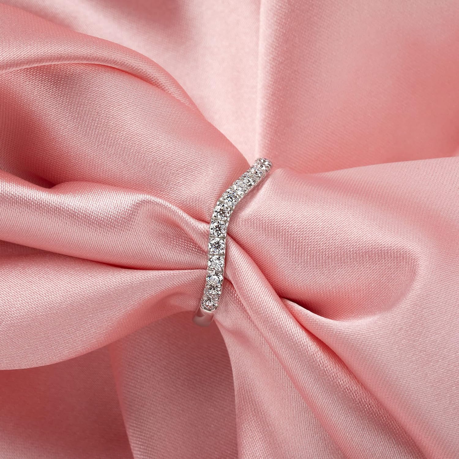 Ladylike Curved Moissanite Wedding Band 0.39ct D Color VVS1 Lab Created Half Eternity 925 Sterling Silver Guard Enhancer Stackable Rings for Women - Image 8