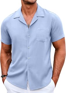 COOFANDY Men's Casual Button Down Shirts Short Sleeve Summer Beach Shirt Cuban Vacation Textured Shirts with Pocket