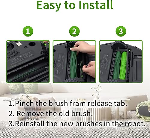 Miniatura 4 de Piezas de repuesto de cepillos de rodillos de goma para múltiples superficies compatibles con Irobot Roomba I E y J Series I1+ I7 I3+ I4+ I6+ I7+