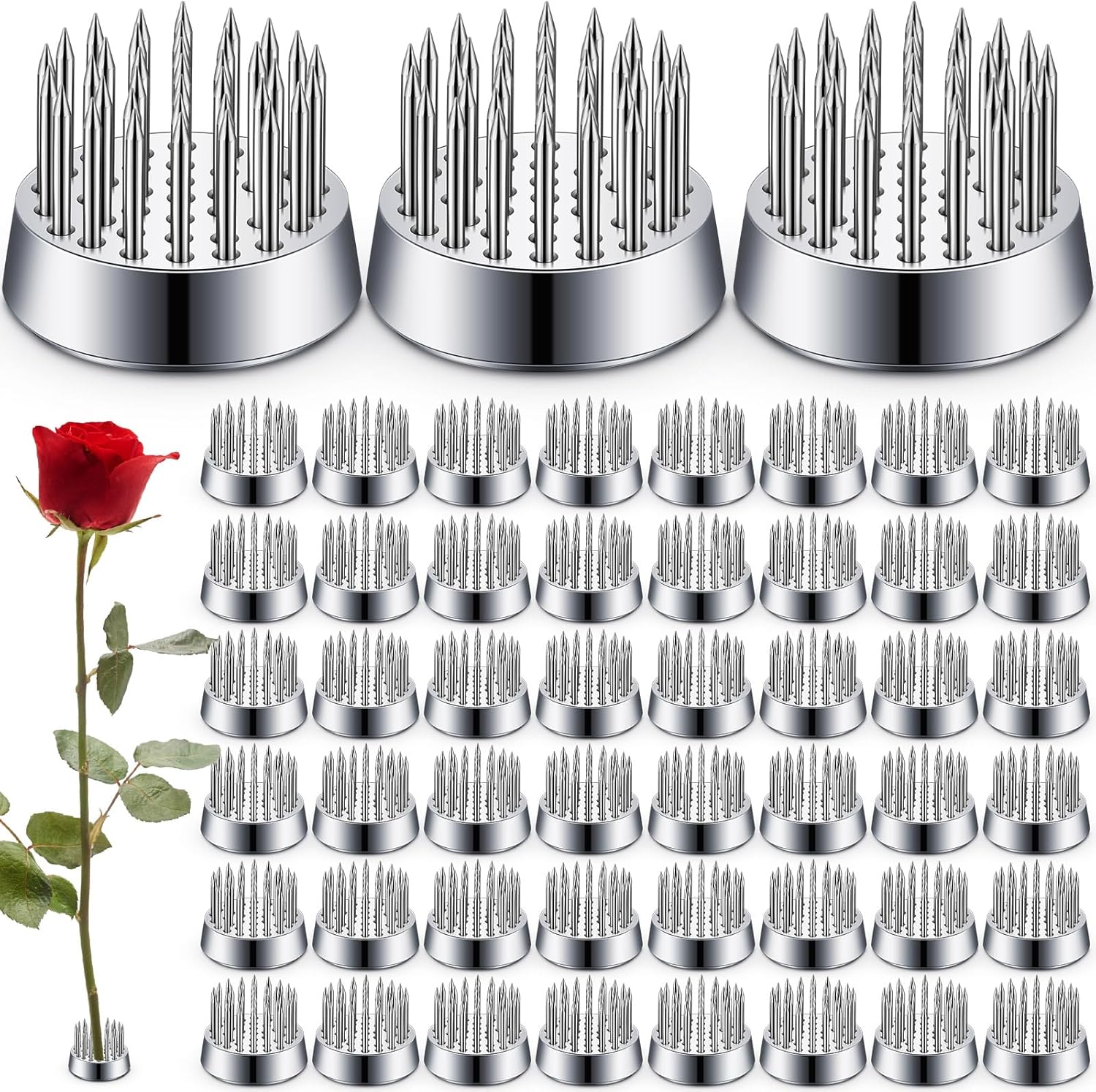 Remerry 48-piece Mini Round Flower Frogs for Arrangements, Ikebana Decoration Supplies, 23 Mm/ 0.9 Inch in Diameter(Silver)