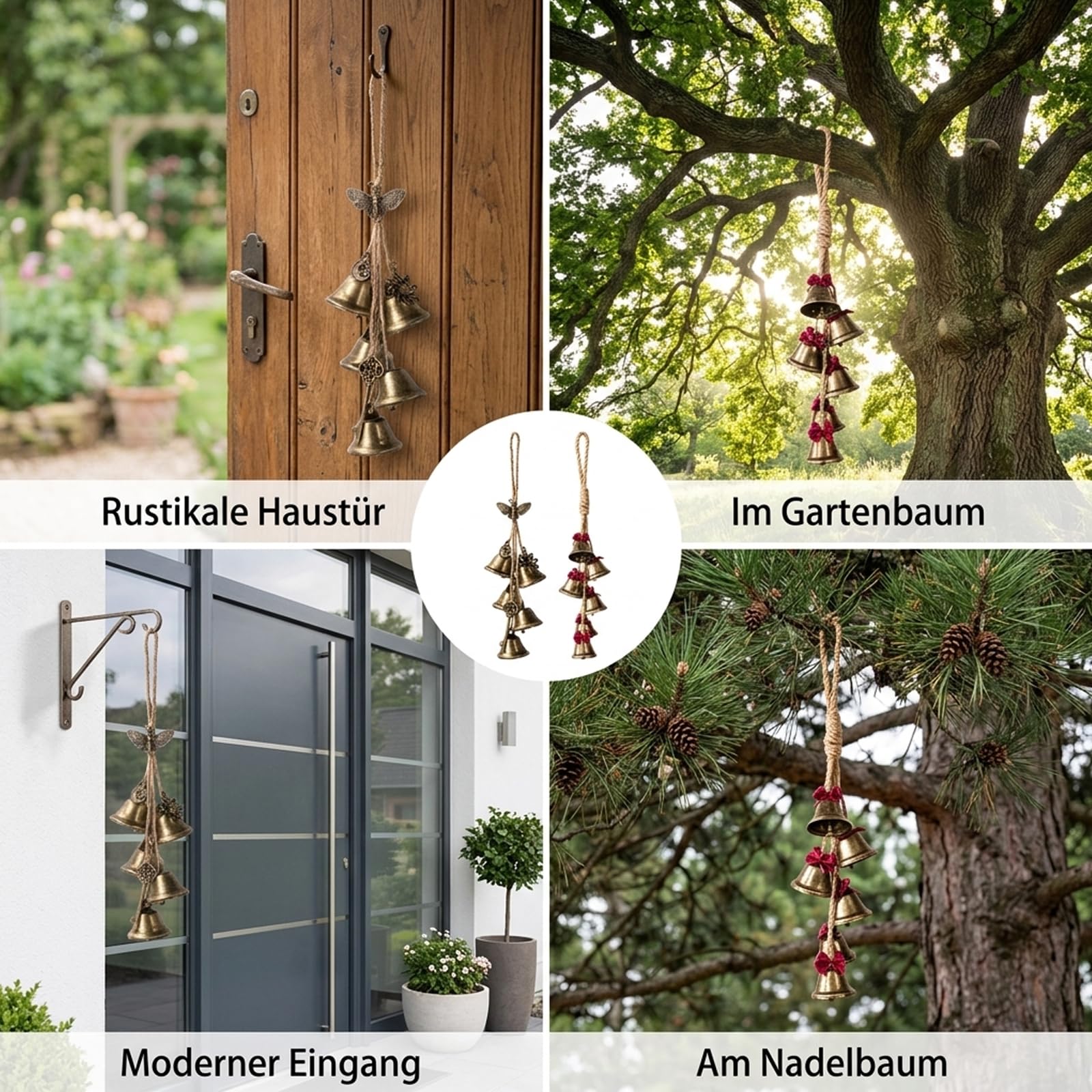 Windspiel Garten, Windspiele Für Draußen Hängend, 2er Set Windspiele Mit Roter Schleife Und Kupferfarbenem Motten Design, Dekoratives Klangspiel Für Terrasse Und Balkon
