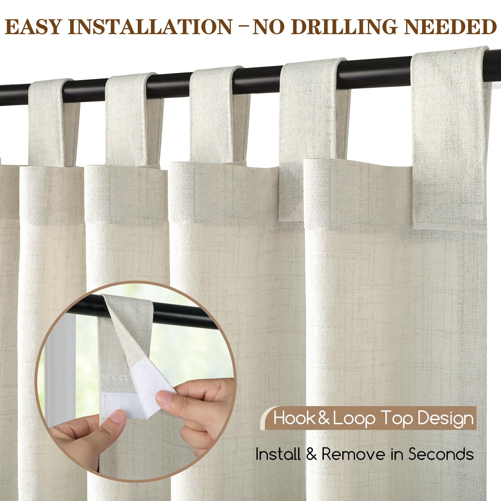 Cortinas Exterior Terraza Impermeable, 2 Piezas Lino Cortina Exterior para el sol con Anillos, Pergola Toldos Cortinas de Exteriores para Pergolas Balcon Jardin Patio Porche(132 x 215 cm, Beige) - 4