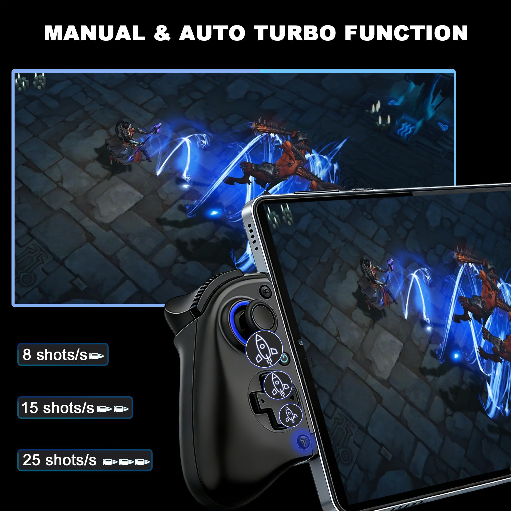 Megadream Mobiler Gaming-Controller für iPhone/iPad/Android/Tablet, Kabelloser Android-Gamepad mit Hall-Trigger/Makro/Turbo, für Xbox/PS5/PS4/PC (Schwarz)