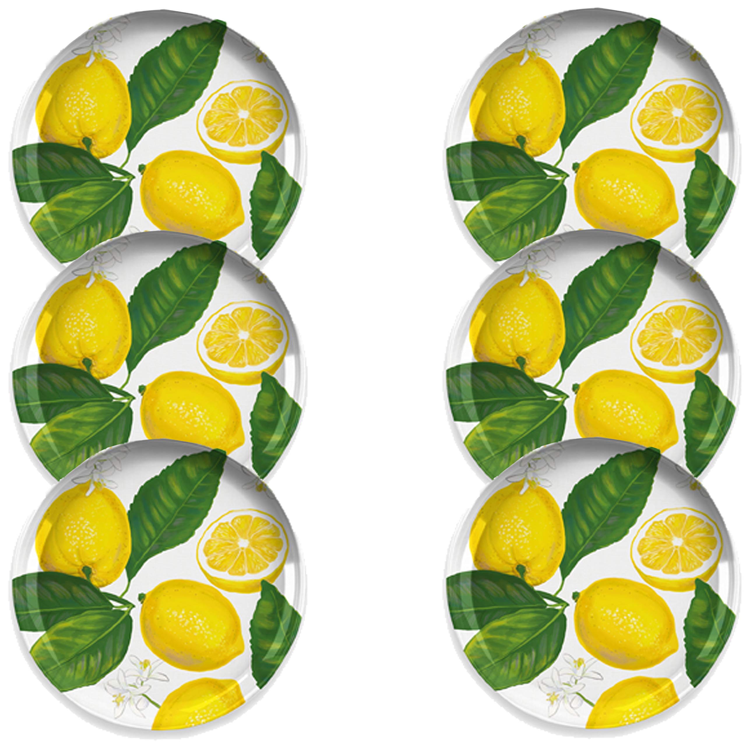 Auntie Morags Lemon Fresh Melamine/Plastic/BBQ/Outdoor Side/Salad Plates Set (6)
